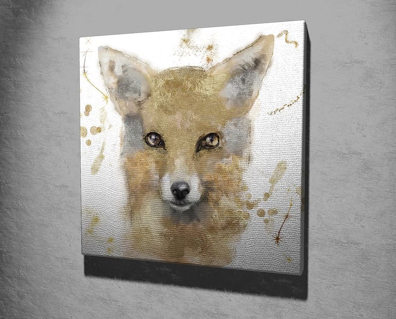 Lærredstryk 45x45 cm - Portræt af en ræv med bløde penselstrøg - Guld / Beige / Sort - Boligtilbehør - Billeder & kunst - Billeder på lærred