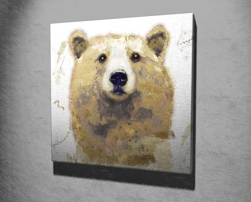 Lærredstryk 45x45 cm - Portræt af en bjørn med bløde penselstrøg - Beige / Brun / Hvid - Boligtilbehør - Billeder & kunst - Billeder på lærred