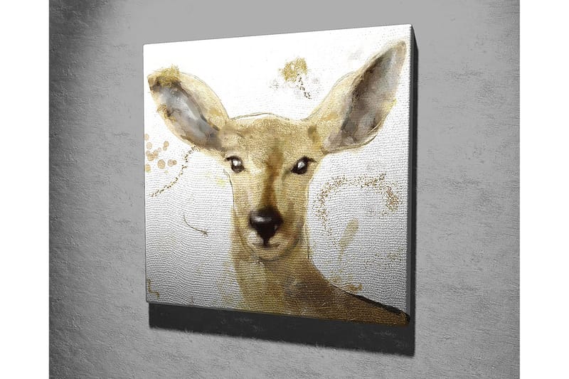 Lærredstryk 45x45 cm - Portræt af en hjort med bløde ansigtstræk og gyldne elementer - Guld / Beige / Brun - Boligtilbehør - Billeder & kunst - Billeder på lærred