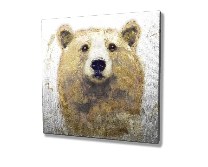 Lærredstryk 45x45 cm - Portræt af en bjørn med bløde penselstrøg - Beige / Brun / Hvid - Boligtilbehør - Billeder & kunst - Billeder på lærred