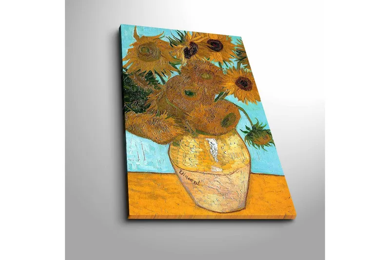 Lærredstryk 45x70 cm - Solrige solsikker i en vase med en lys baggrund - Gul / Grøn / Brun - Boligtilbehør - Billeder & kunst - Billeder på lærred