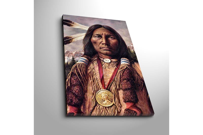 Lærredstryk 45x70 cm - Portræt af et oprindeligt folk med traditionelt tøj og smykker - Brun / Beige / Sort - Boligtilbehør - Billeder & kunst - Billeder på lærred