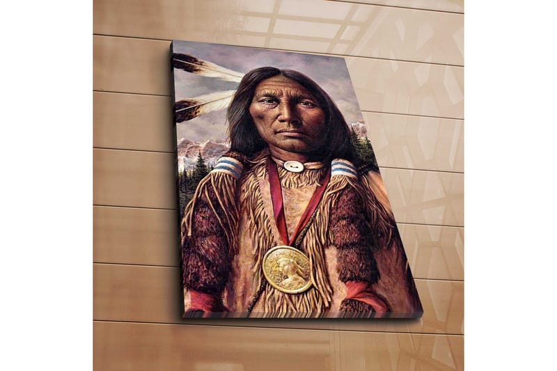 Lærredstryk 45x70 cm - Portræt af et oprindeligt folk med traditionelt tøj og smykker - Brun / Beige / Sort - Boligtilbehør - Billeder & kunst - Billeder på lærred