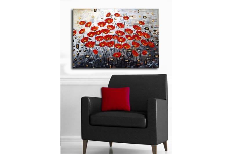 Lærredstryk 70x45 cm - Farverig buket valmuer i rød nuance - Rød / Sort / Grå - Boligtilbehør - Billeder & kunst - Billeder på lærred