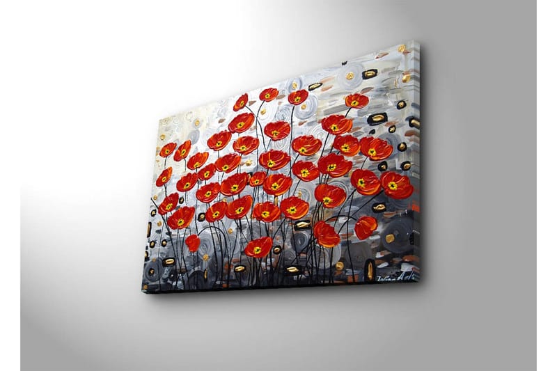 Lærredstryk 70x45 cm - Farverig buket valmuer i rød nuance - Rød / Sort / Grå - Boligtilbehør - Billeder & kunst - Billeder på lærred