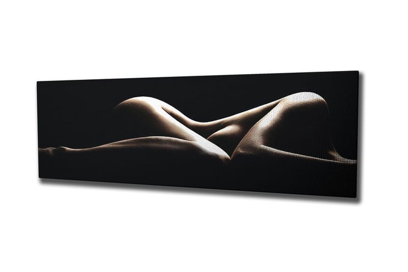 Lærredstryk 80x30 cm - Sensuel komposition af nøgne kroppe i bløde former, Beige / Sort
