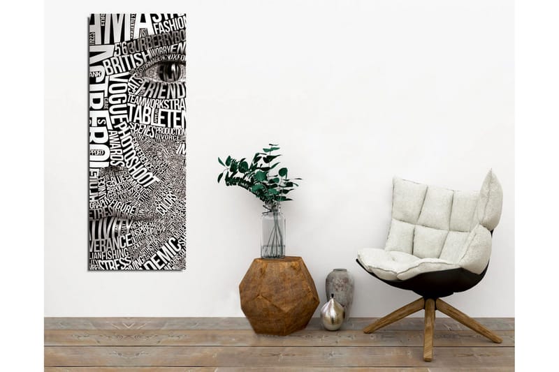 Lærredstryk - Abstrakt komposition af tekst og øjemotiv - Sort / Hvid - Boligtilbehør - Billeder & kunst - Billeder på lærred