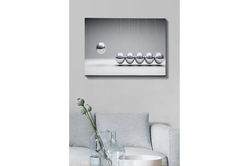 Lærredstryk - Dynamisk komposition af svingende kugler i metallisk finish - Sølv / Grå - Boligtilbehør - Billeder & kunst - Billeder på lærred