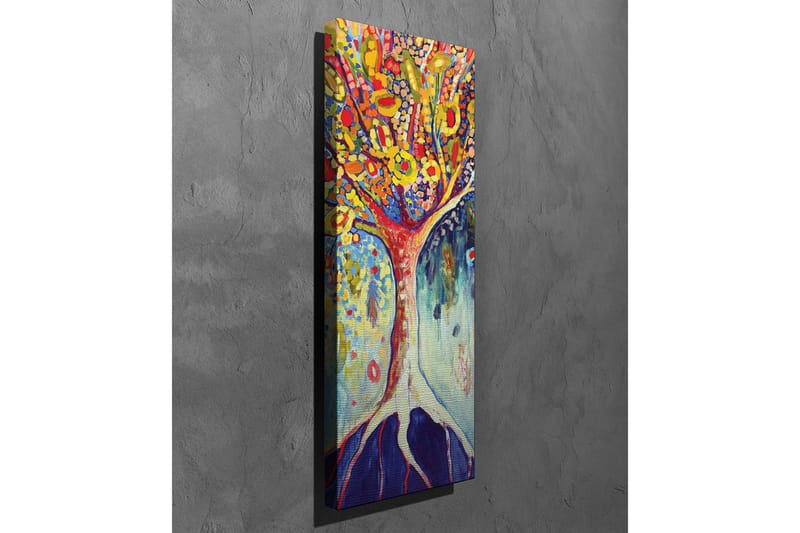 Lærredstryk - Farverig trækunst med blomstrende grene - Gul / Rød / Blå - Boligtilbehør - Billeder & kunst - Billeder på lærred