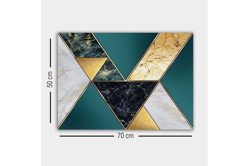 Lærredstryk - Geometrisk komposition med trekanter i forskellige materialer og farver - Mørkegrøn / Guld / Sort - Boligtilbehør - Billeder & kunst - Billeder på lærred