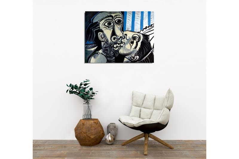 Lærredstryk - Lidenskabeligt møde mellem to ansigter - Sort / Hvid / Blå - Boligtilbehør - Billeder & kunst - Billeder på lærred