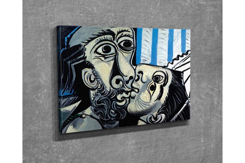 Lærredstryk - Lidenskabeligt møde mellem to ansigter - Sort / Hvid / Blå - Boligtilbehør - Billeder & kunst - Billeder på lærred