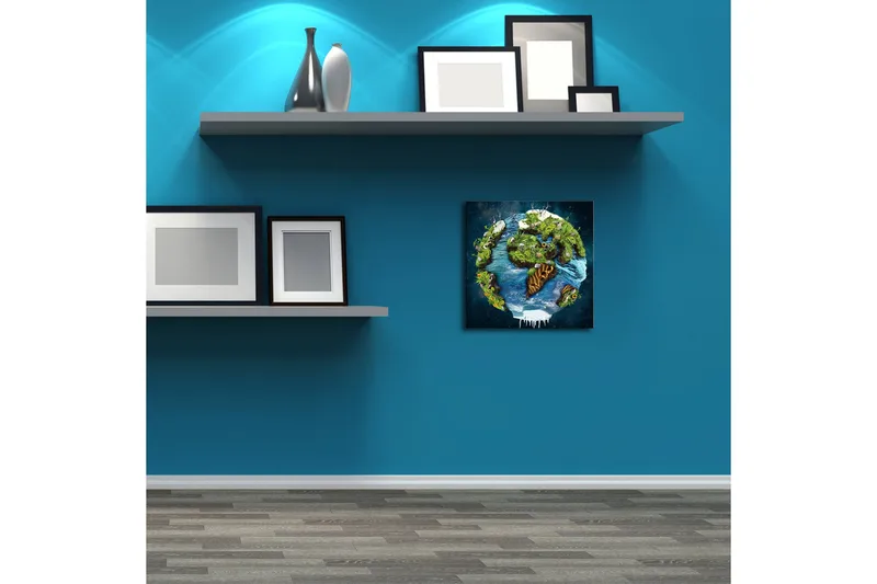 Lærredstryk med LED-belysning 28x28 cm - Jorden med frodige landskaber og vandoverflader - Grøn / Blå / Brun - Boligtilbehør - Billeder & kunst - Billeder på lærred
