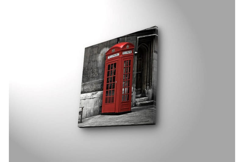 Lærredstryk med LED-belysning 28x28 cm - Rød telefonboks mod en sort-hvid baggrund - Rød / Grå / Sort - Boligtilbehør - Billeder & kunst - Billeder på lærred