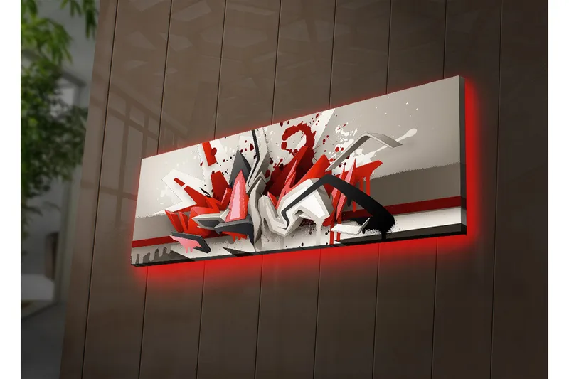 Lærredstryk med LED-belysning 30x90 cm - Abstrakt komposition med dynamiske former i rødt og sort - Rød / Sort / Hvid - Boligtilbehør - Billeder & kunst - Billeder på lærred