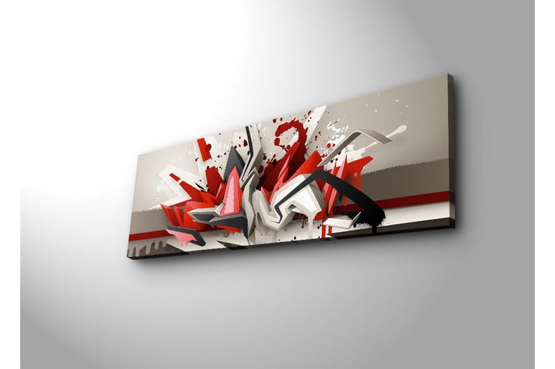 Lærredstryk med LED-belysning 30x90 cm - Abstrakt komposition med dynamiske former i rødt og sort - Rød / Sort / Hvid - Boligtilbehør - Billeder & kunst - Billeder på lærred
