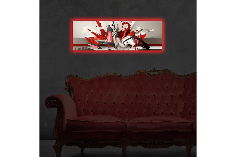 Lærredstryk med LED-belysning 30x90 cm - Abstrakt komposition med dynamiske former i rødt og sort - Rød / Sort / Hvid - Boligtilbehør - Billeder & kunst - Billeder på lærred