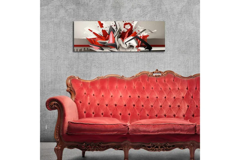 Lærredstryk med LED-belysning 30x90 cm - Abstrakt komposition med dynamiske former i rødt og sort - Rød / Sort / Hvid - Boligtilbehør - Billeder & kunst - Billeder på lærred