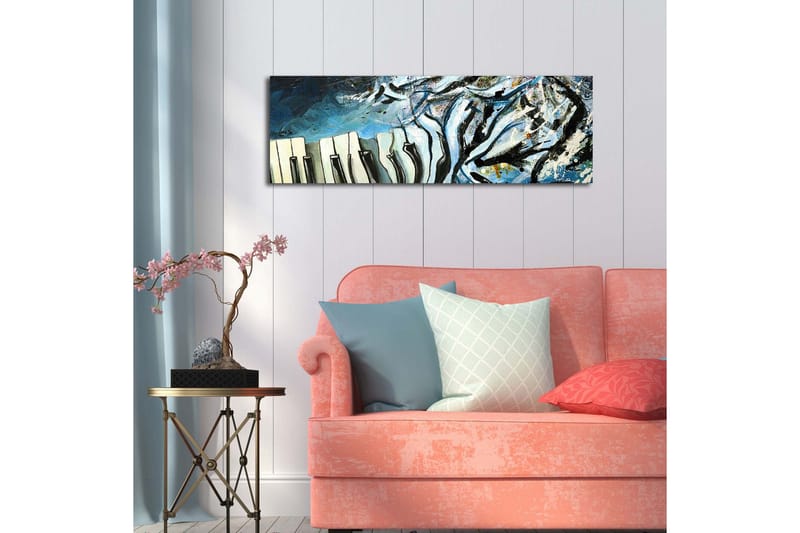 Lærredstryk med LED-belysning 30x90 cm - Abstrakt komposition med klavertangenter og blå nuancer - Blå / Sort / Hvid - Boligtilbehør - Billeder & kunst - Billeder på lærred