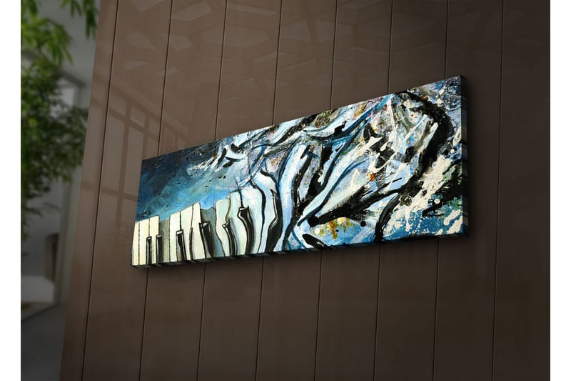 Lærredstryk med LED-belysning 30x90 cm - Abstrakt komposition med klavertangenter og blå nuancer - Blå / Sort / Hvid - Boligtilbehør - Billeder & kunst - Billeder på lærred