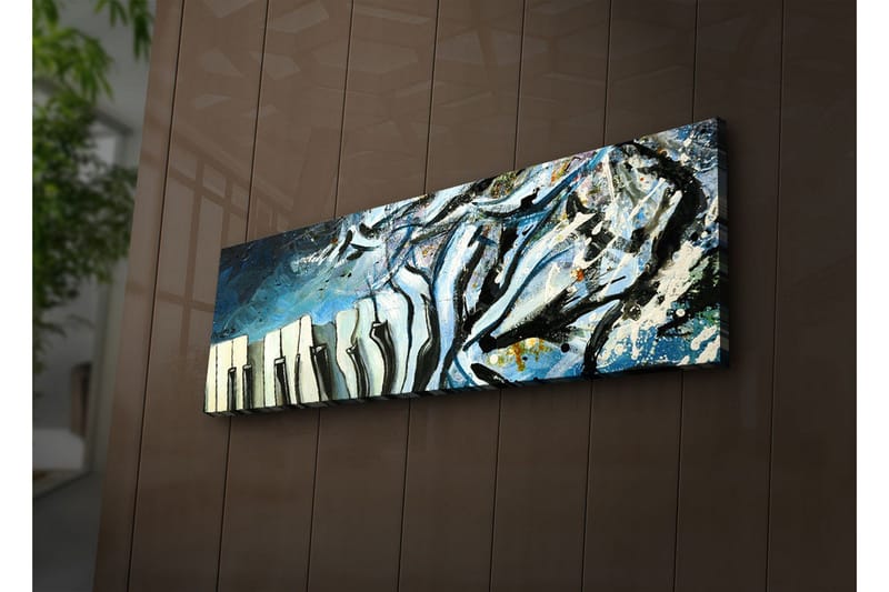 Lærredstryk med LED-belysning 30x90 cm - Abstrakt komposition med klavertangenter og blå nuancer - Blå / Sort / Hvid - Boligtilbehør - Billeder & kunst - Billeder på lærred