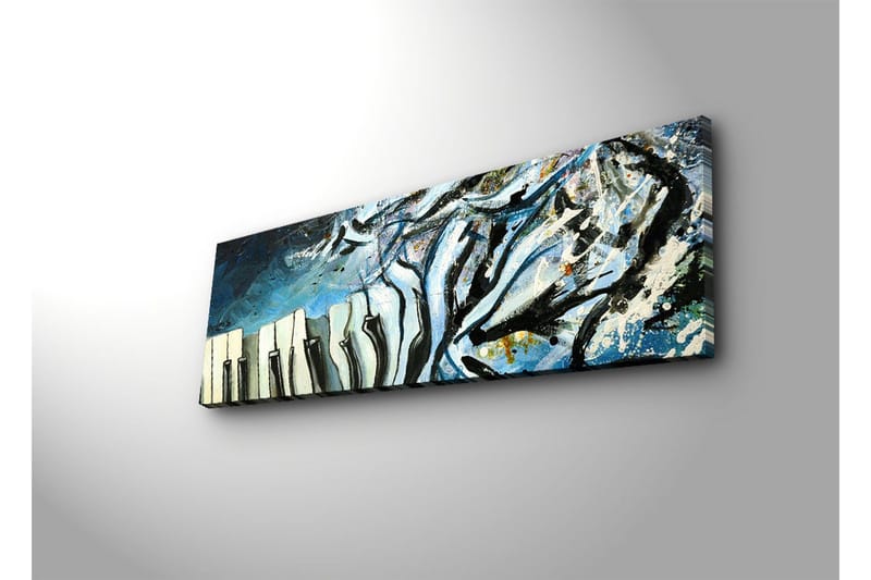 Lærredstryk med LED-belysning 30x90 cm - Abstrakt komposition med klavertangenter og blå nuancer - Blå / Sort / Hvid - Boligtilbehør - Billeder & kunst - Billeder på lærred