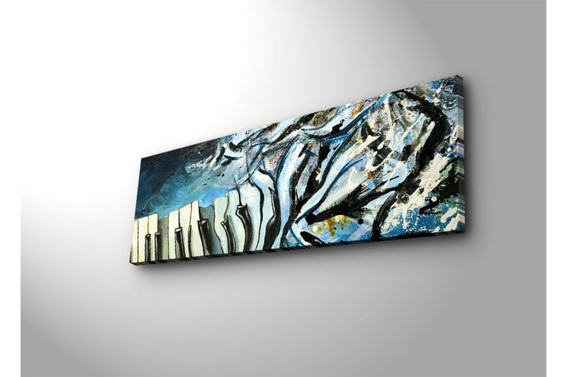Lærredstryk med LED-belysning 30x90 cm - Abstrakt komposition med klavertangenter og blå nuancer - Blå / Sort / Hvid - Boligtilbehør - Billeder & kunst - Billeder på lærred