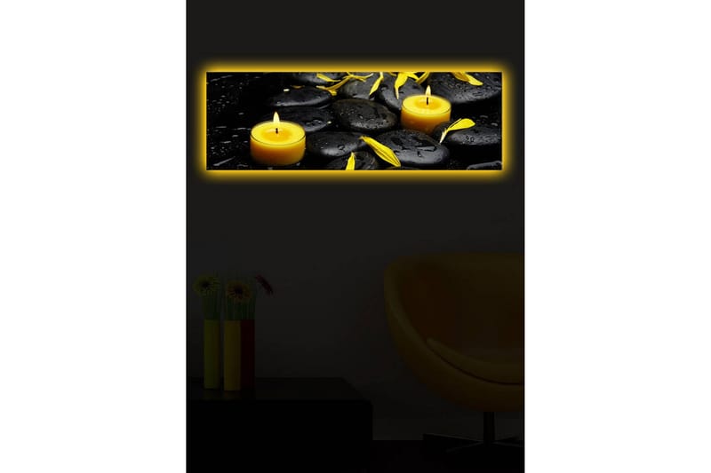 Lærredstryk med LED-belysning 30x90 cm - Beroligende komposition med sorte sten og brændende lys - Sort / Gul / Grå - Boligtilbehør - Billeder & kunst - Billeder på lærred