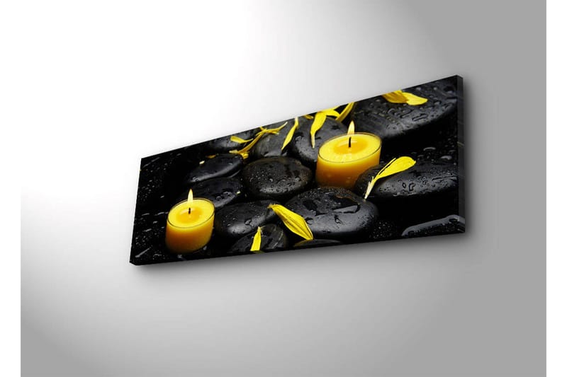 Lærredstryk med LED-belysning 30x90 cm - Beroligende komposition med sorte sten og brændende lys - Sort / Gul / Grå - Boligtilbehør - Billeder & kunst - Billeder på lærred