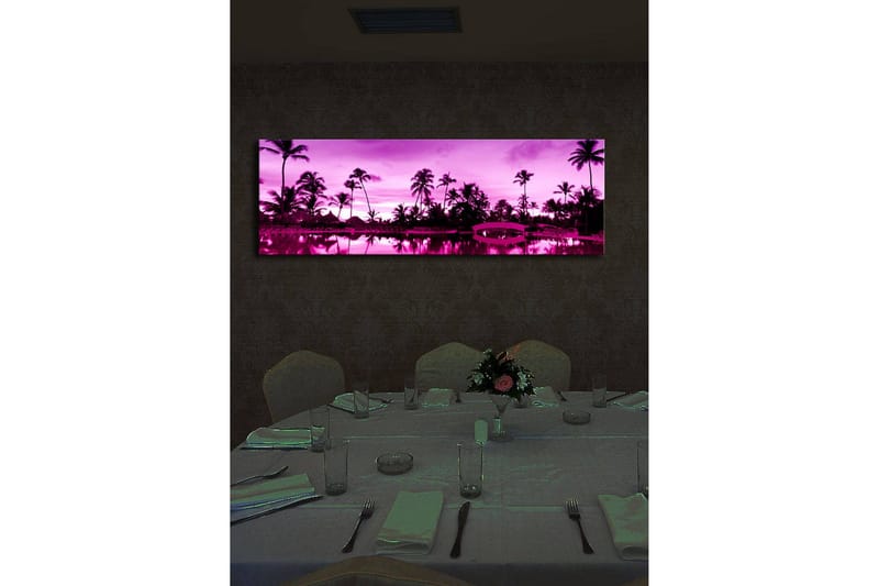 Lærredstryk med LED-belysning 30x90 cm - Drømmende strandscene med palmer i tusmørkelyset - Lilla / Sort - Boligtilbehør - Billeder & kunst - Billeder på lærred