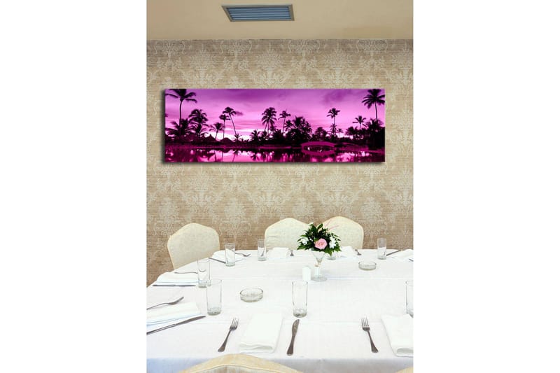 Lærredstryk med LED-belysning 30x90 cm - Drømmende strandscene med palmer i tusmørkelyset - Lilla / Sort - Boligtilbehør - Billeder & kunst - Billeder på lærred
