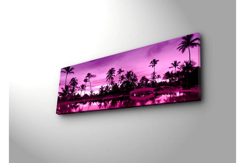 Lærredstryk med LED-belysning 30x90 cm - Drømmende strandscene med palmer i tusmørkelyset - Lilla / Sort - Boligtilbehør - Billeder & kunst - Billeder på lærred