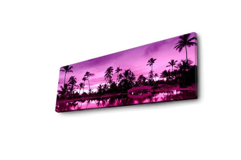 Lærredstryk med LED-belysning 30x90 cm - Drømmende strandscene med palmer i tusmørkelyset - Lilla / Sort - Boligtilbehør - Billeder & kunst - Billeder på lærred
