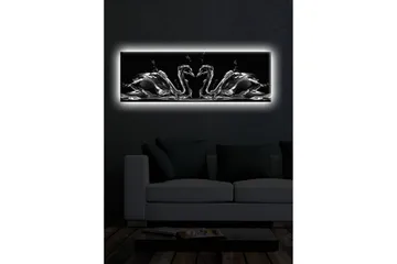 Lærredstryk med LED-belysning 30x90 cm - Elegante svaner i vandbevægelse - Sort / Hvid / Grå - Boligtilbehør - Billeder & kunst - Billeder på lærred
