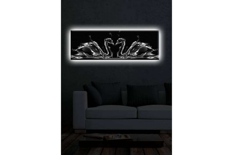 Lærredstryk med LED-belysning 30x90 cm - Elegante svaner i vandbevægelse - Sort / Hvid / Grå - Boligtilbehør - Billeder & kunst - Billeder på lærred