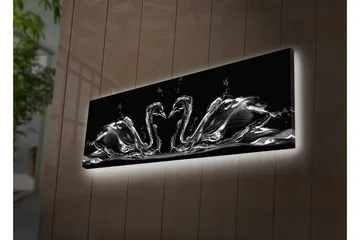 Lærredstryk med LED-belysning 30x90 cm - Elegante svaner i vandbevægelse - Sort / Hvid / Grå - Boligtilbehør - Billeder & kunst - Billeder på lærred
