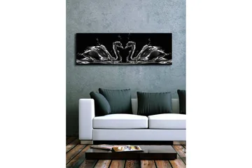 Lærredstryk med LED-belysning 30x90 cm - Elegante svaner i vandbevægelse - Sort / Hvid / Grå - Boligtilbehør - Billeder & kunst - Billeder på lærred