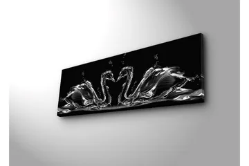 Lærredstryk med LED-belysning 30x90 cm - Elegante svaner i vandbevægelse - Sort / Hvid / Grå - Boligtilbehør - Billeder & kunst - Billeder på lærred