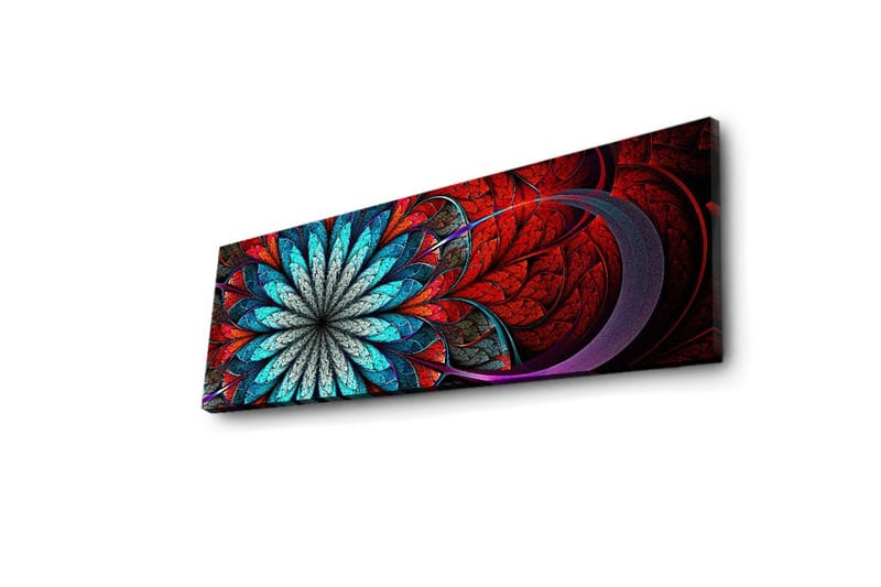 Lærredstryk med LED-belysning 30x90 cm - Farverig abstrakt komposition med blomsterlignende mønster - Rød / Turkis / Grå - Boligtilbehør - Billeder & kunst - Billeder på lærred