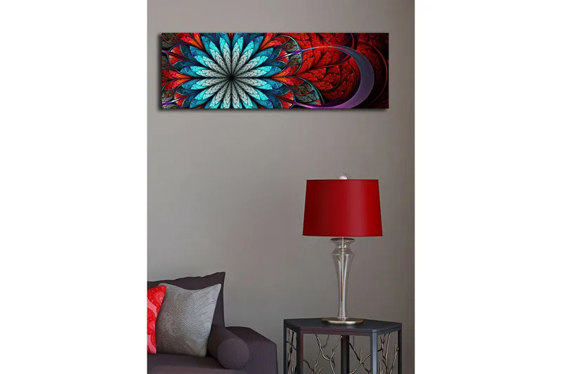 Lærredstryk med LED-belysning 30x90 cm - Farverig abstrakt komposition med blomsterlignende mønster - Rød / Turkis / Grå - Boligtilbehør - Billeder & kunst - Billeder på lærred