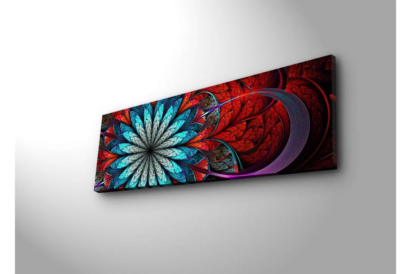 Lærredstryk med LED-belysning 30x90 cm - Farverig abstrakt komposition med blomsterlignende mønster - Rød / Turkis / Grå - Boligtilbehør - Billeder & kunst - Billeder på lærred