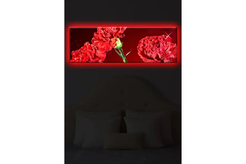 Lærredstryk med LED-belysning 30x90 cm - Farverig buket af nelliker - Rød / Grøn - Boligtilbehør - Billeder & kunst - Billeder på lærred