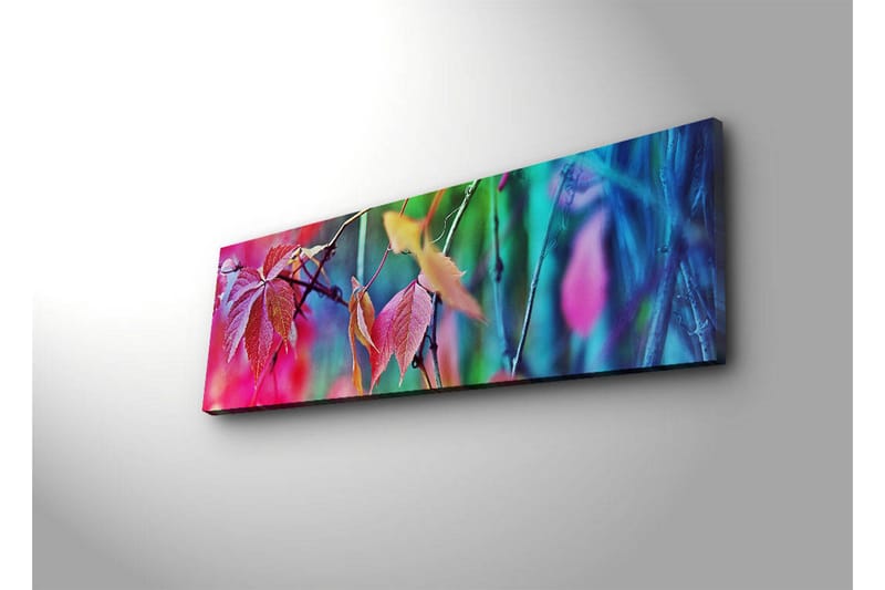 Lærredstryk med LED-belysning 30x90 cm - Farverige efterårsblade i en abstrakt komposition - Lyserød / Blå / Grøn - Boligtilbehør - Billeder & kunst - Billeder på lærred