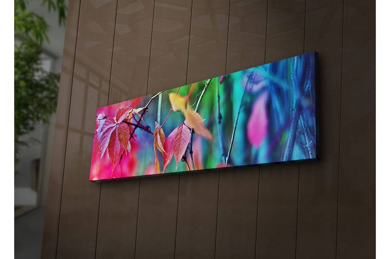 Lærredstryk med LED-belysning 30x90 cm - Farverige efterårsblade i en abstrakt komposition - Lyserød / Blå / Grøn - Boligtilbehør - Billeder & kunst - Billeder på lærred