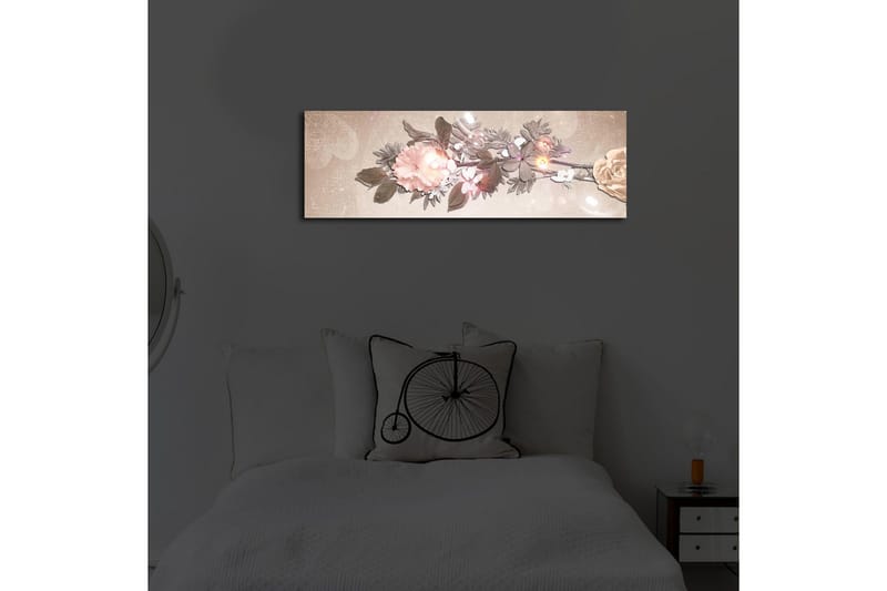 Lærredstryk med LED-belysning 30x90 cm - Farverigt blomsterarrangement med roser og blade - Lys pink / Grøn / Beige - Boligtilbehør - Billeder & kunst - Billeder på lærred