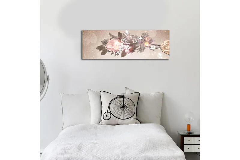 Lærredstryk med LED-belysning 30x90 cm - Farverigt blomsterarrangement med roser og blade - Lys pink / Grøn / Beige - Boligtilbehør - Billeder & kunst - Billeder på lærred