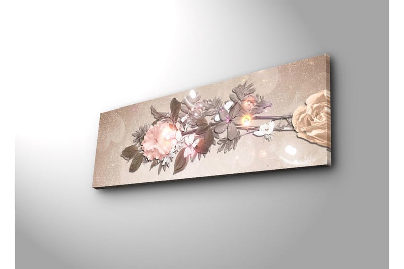 Lærredstryk med LED-belysning 30x90 cm - Farverigt blomsterarrangement med roser og blade - Lys pink / Grøn / Beige - Boligtilbehør - Billeder & kunst - Billeder på lærred