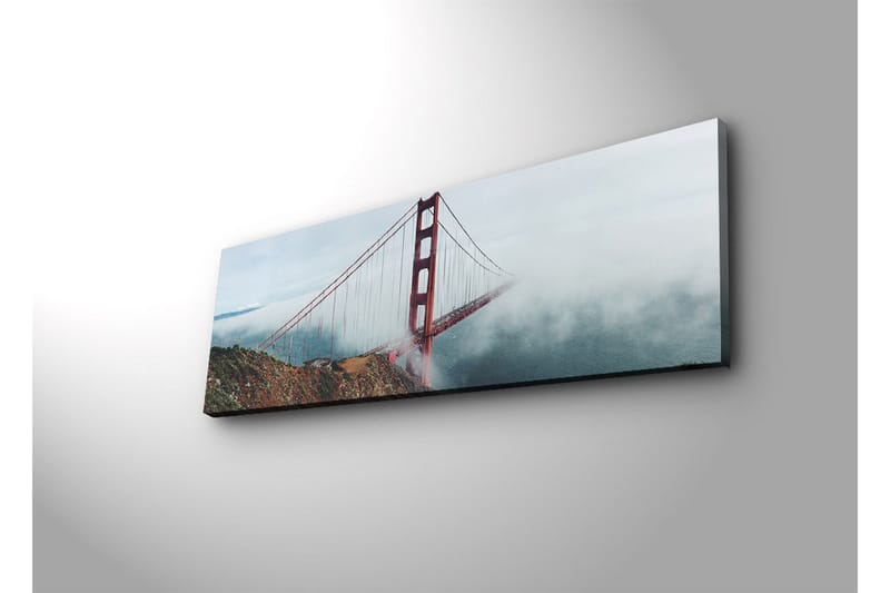 Lærredstryk med LED-belysning 30x90 cm - Golden Gate Bridge omgivet af tåge og hav - Rød / Grå / Blå - Boligtilbehør - Billeder & kunst - Billeder på lærred