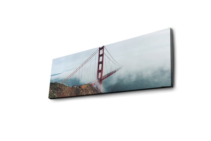 Lærredstryk med LED-belysning 30x90 cm - Golden Gate Bridge omgivet af tåge og hav - Rød / Grå / Blå - Boligtilbehør - Billeder & kunst - Billeder på lærred