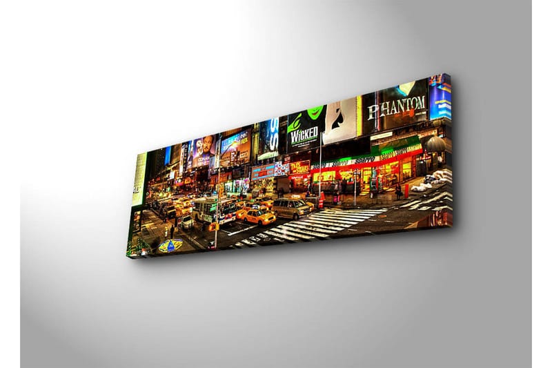 Lærredstryk med LED-belysning 30x90 cm - Livligt bybillede af Times Square med neonskilte og trafik - Gul / Grøn / Rød - Boligtilbehør - Billeder & kunst - Billeder på lærred